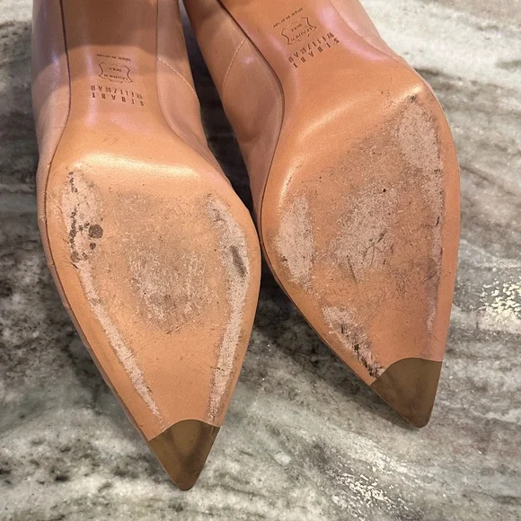 Stuart Weitzman Nude Leather Pointed-Toe Pumps - Picture 6 of 9